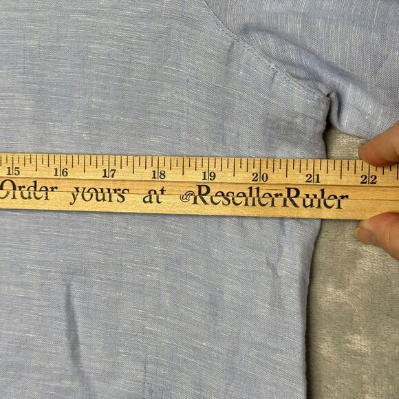 Tahari Top Womens Medium Blue 100% Linen V Neck 3/4 Sleeve Boxy Relaxed Buttons - Picture 9 of 12